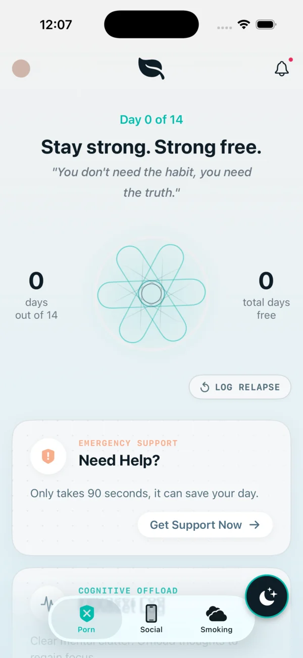 UnloopNow porn addiction app and social media addiction app for iOS with day tracking